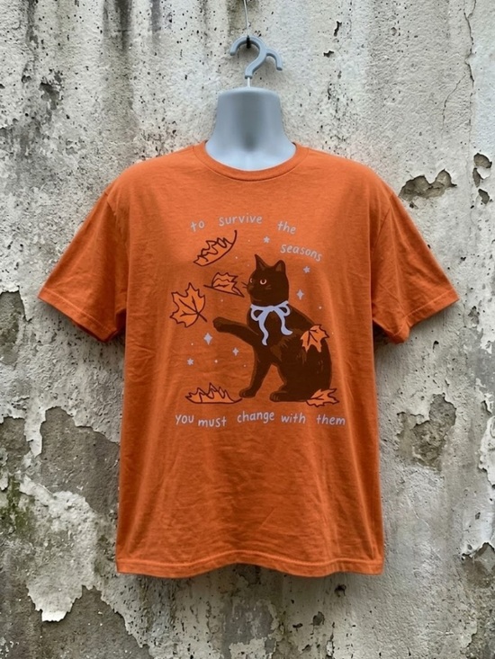 Gildan Tops - Autumn Black Cat Falling Leaves Graphic T-Shirt Gildan 5000 Heavy Cotton Tee